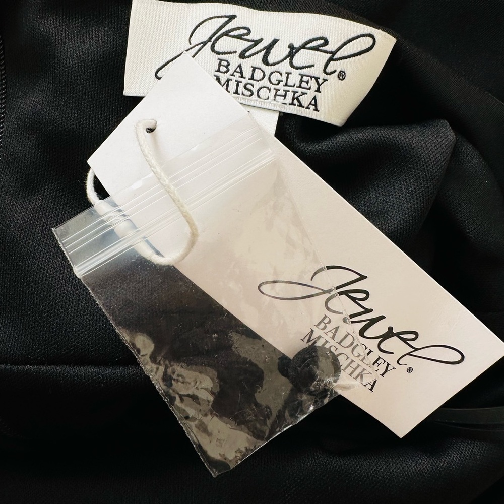 New Jewel Badgley Mischka Asymmetric Halter Elegant Black Mini Dress - Picture 8 of 9